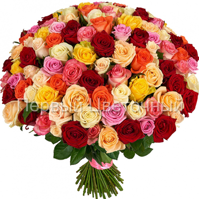 51 и 101 разноцветная роза (40, 50 см) в Ставрополе