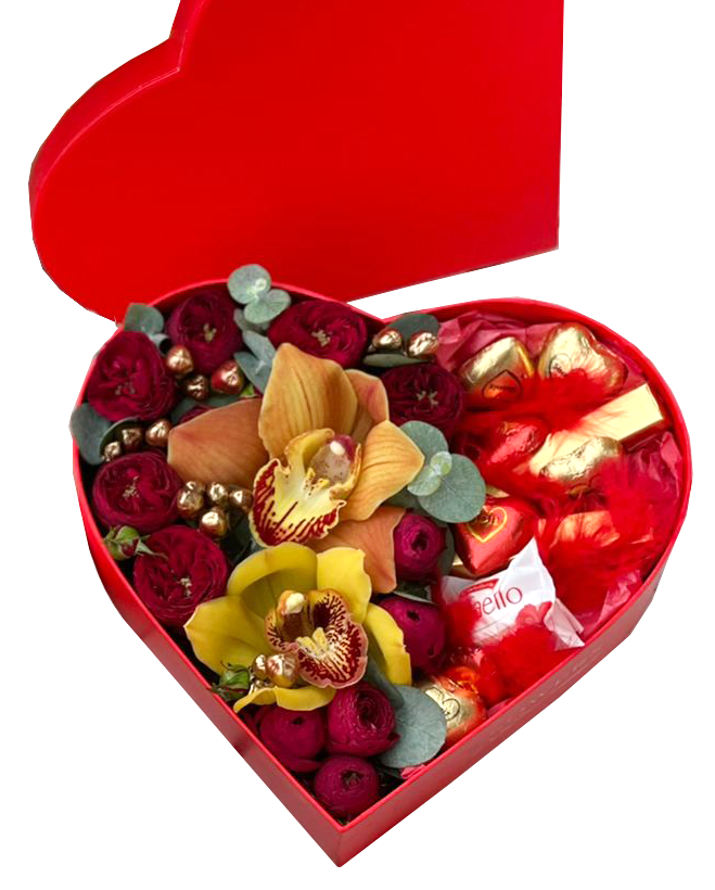 Коробка-сердце с орхидеями и Рафаэлло в Ставрополе
