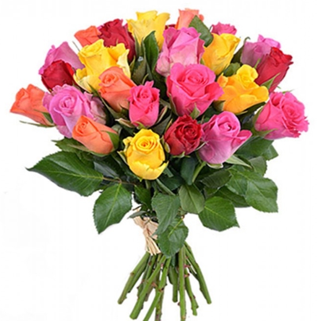 Букет разноцветных коротких роз. От 15 роз  (высота 40 см.) в Ставрополе